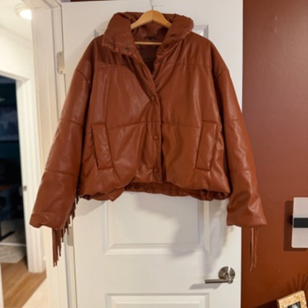 Blank NYC Vegan Leather Fringe Jacket, NWOT, Size 2X - Picture 4 of 5